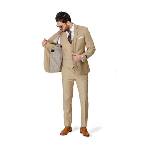 Azerman Other - AZARMAN Slim Fit 2 Button Beige Notch Lapel Suit Jacket